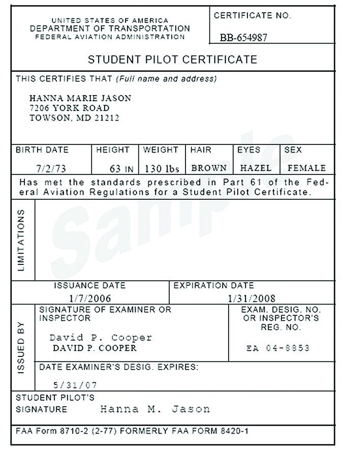 student pilot certificate