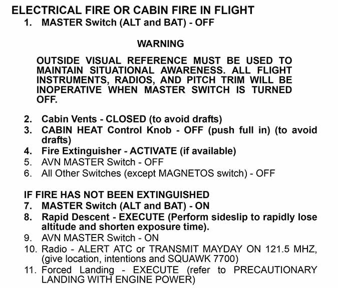 Electrical fire in-flight procedure