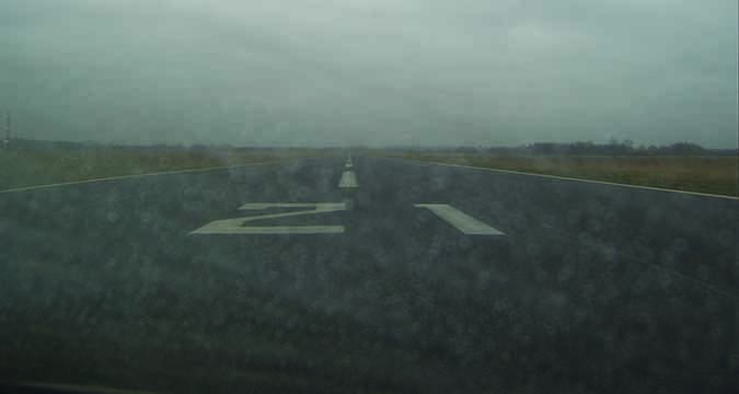 foggy airport runway