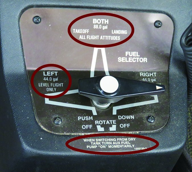 Cessna 206H Stationair fuel system selector